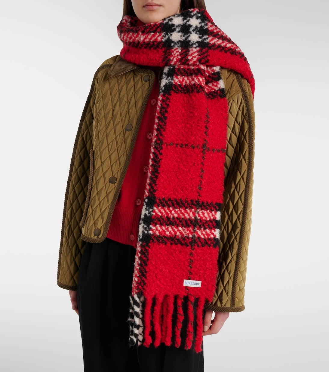 Burberry - Burberry Check alpaca and wool bouclé scarf