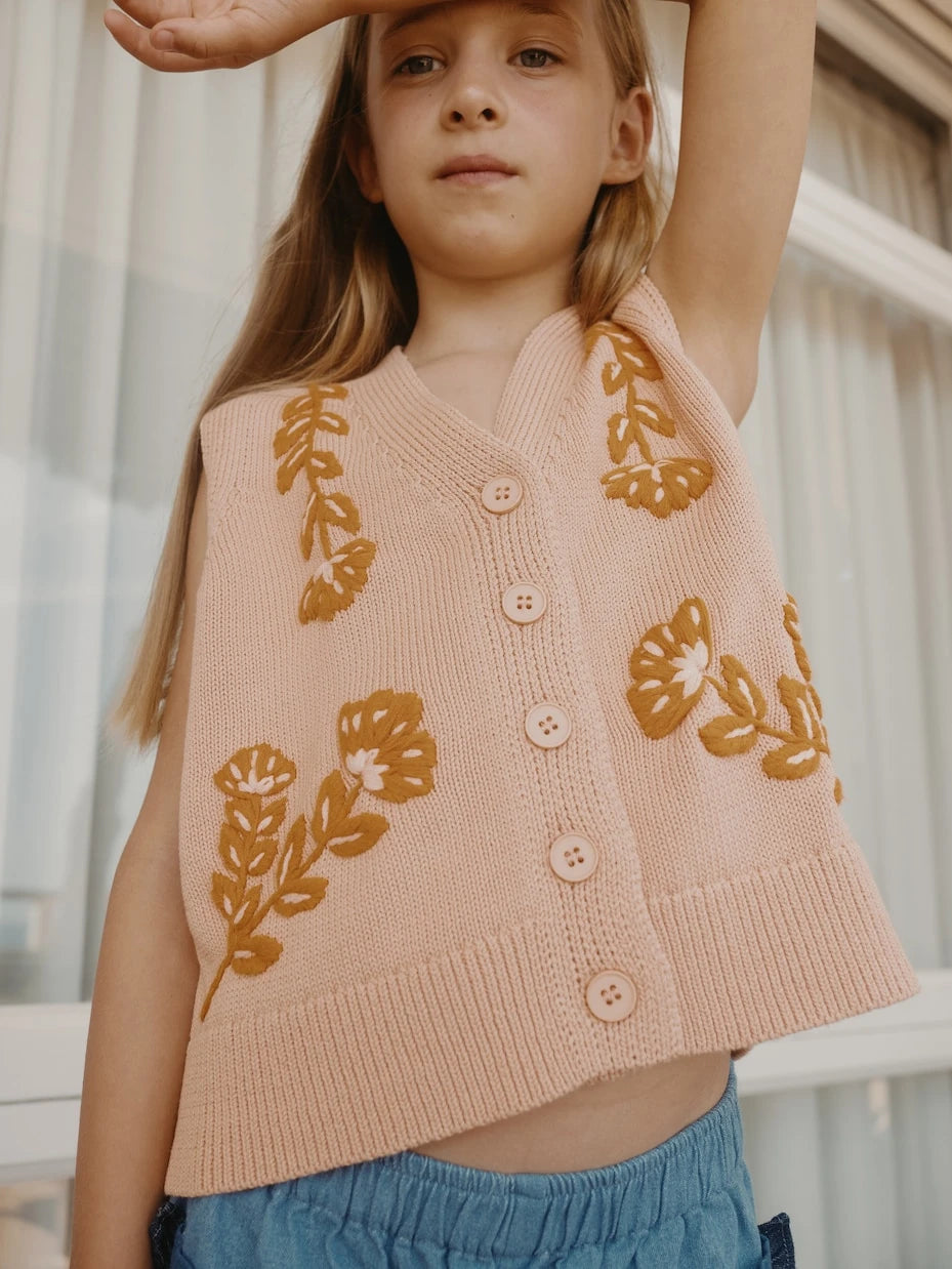 Tinycottons - Flowers embroidered cotton sweater vest