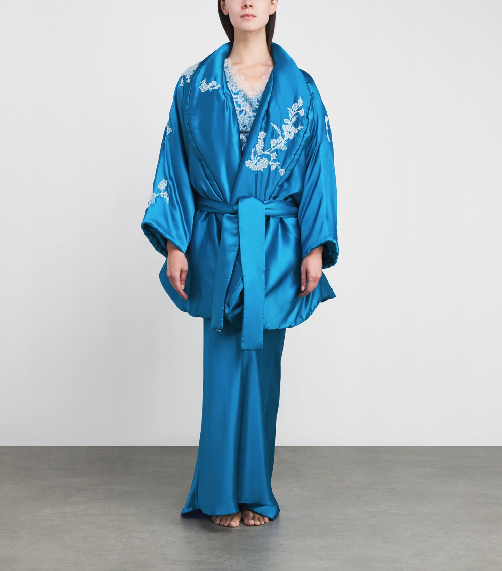 TORLOWEI Green Silk-Lace Padded House Coat