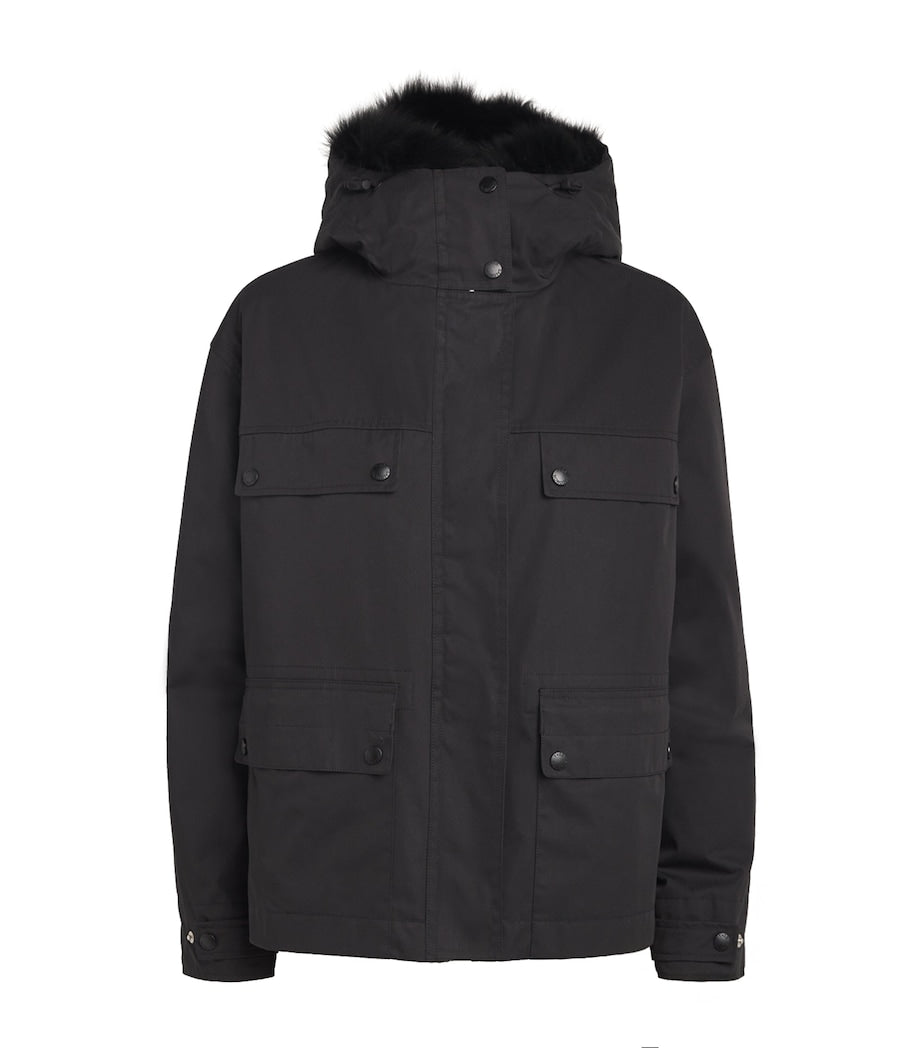 Black Rabbit Fur-Lined Parka Coat