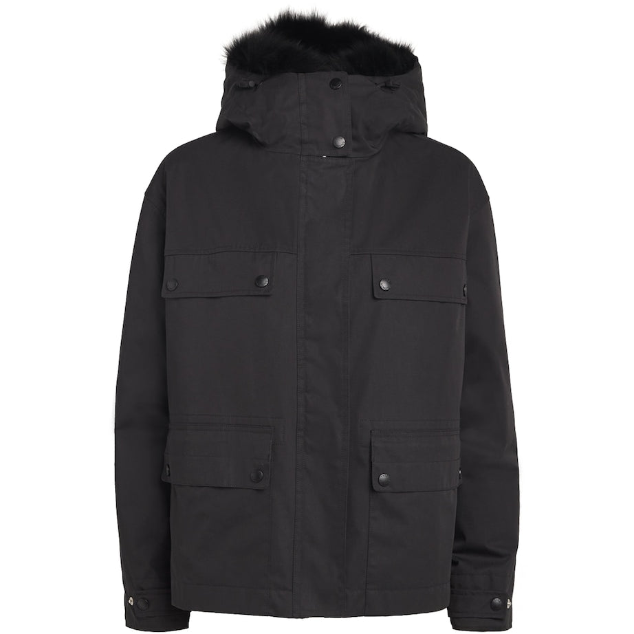 Black Rabbit Fur-Lined Parka Coat