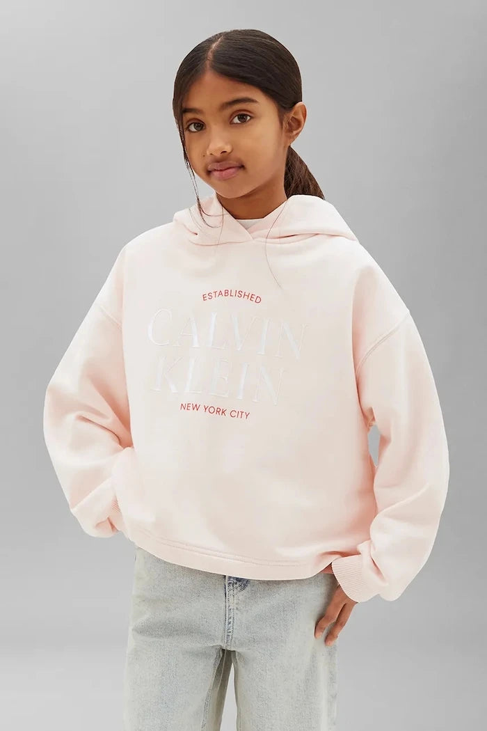 Calvin Klein Jeans çocuk pamuklu kapüşonlu sweatshirt