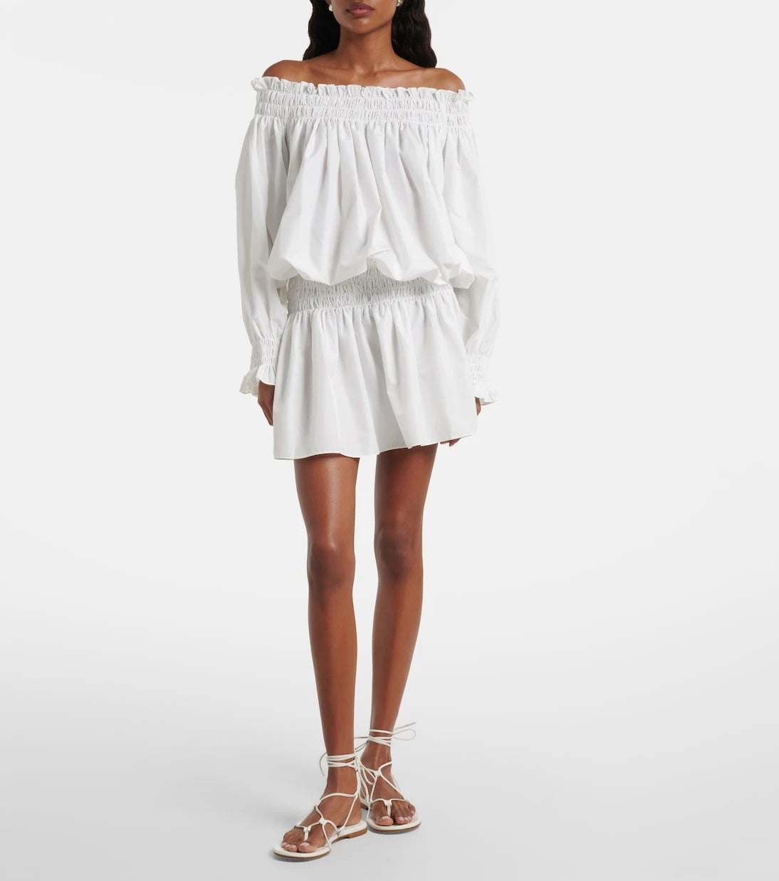 Norma Kamali - Off-shoulder smocked jersey minidress