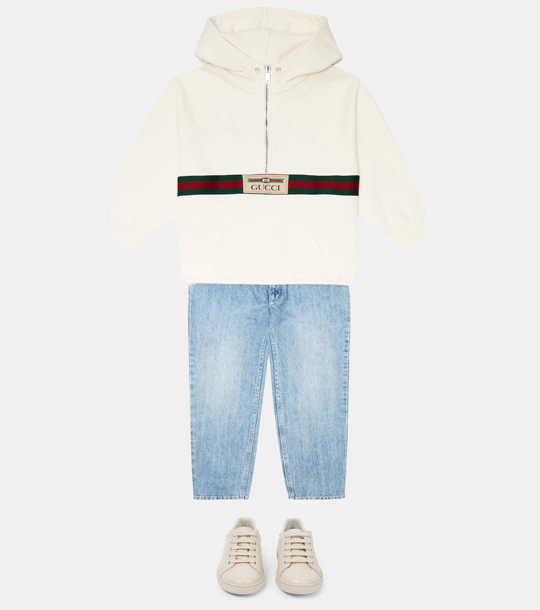 Gucci Kids - سويت شيرت بقبعة من القطن الجيرسيه بتصميم ويب