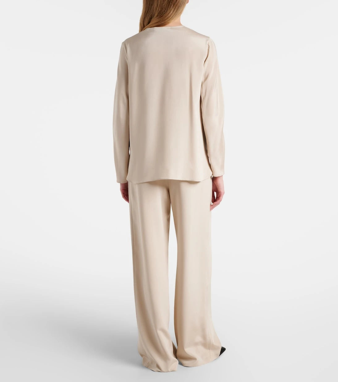 Max Mara - بنطلون بالوديه بقصّة أرجل واسعة من مزيج الحرير ومُزيّن بكسرات