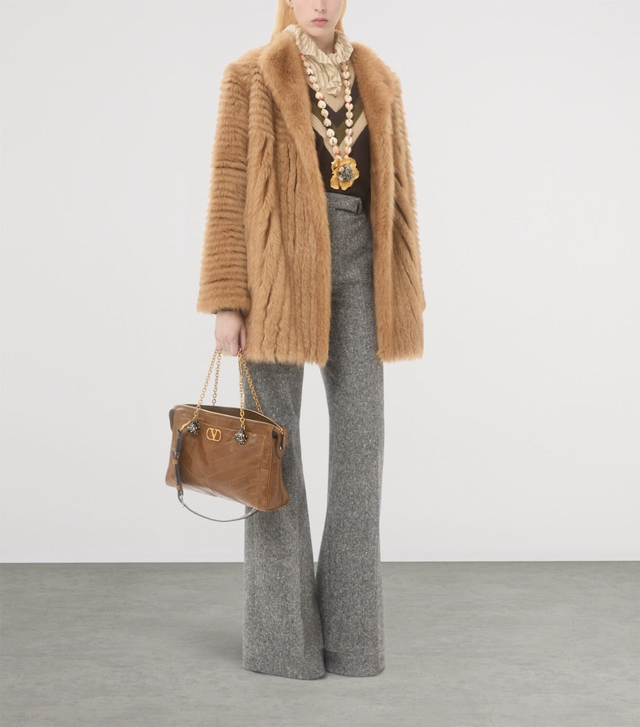 Valentino White Wool-Blend Speckled Wide-Leg Trousers