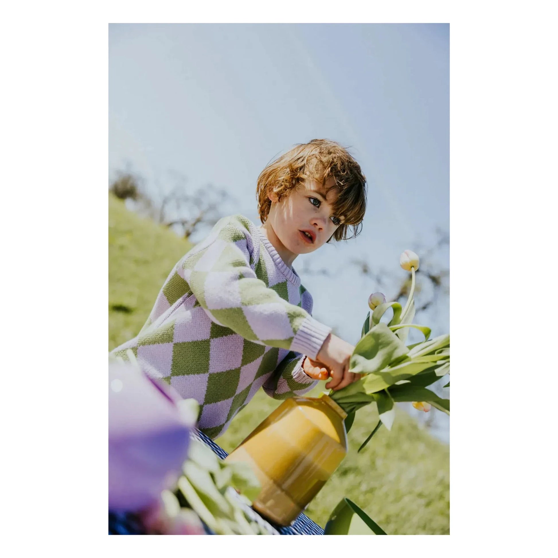 Yuki - Organic Cotton Check Sweater | Lilac