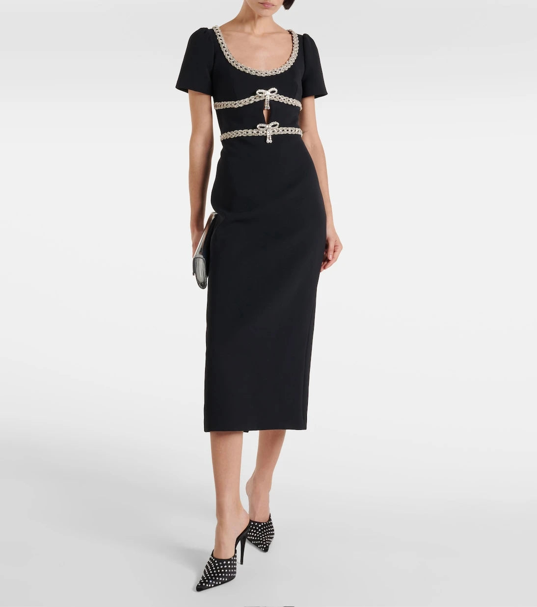 Self-Portrait - Crystal-embellished crêpe midi dress