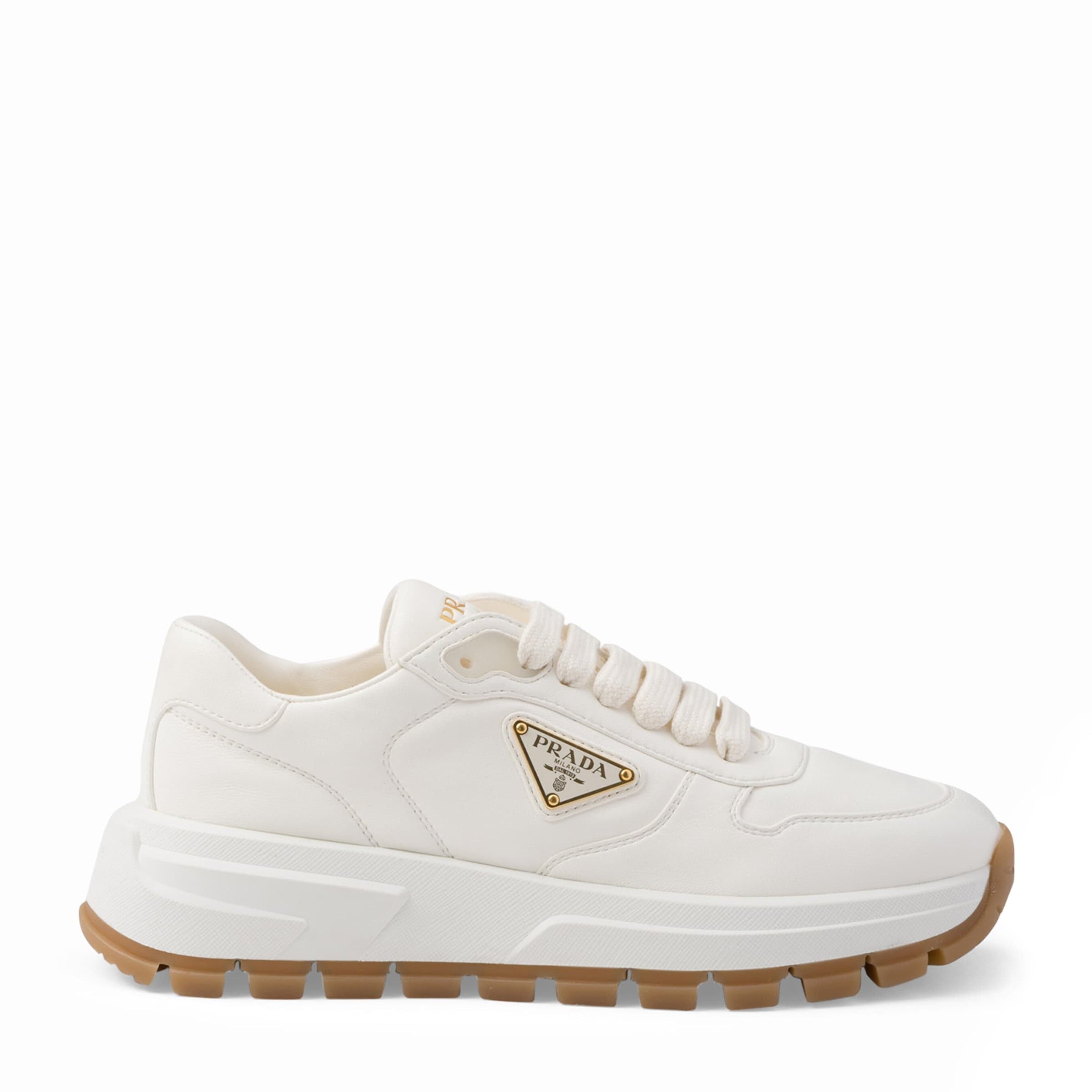 Prada Neutral Leather Triangle Sneakers