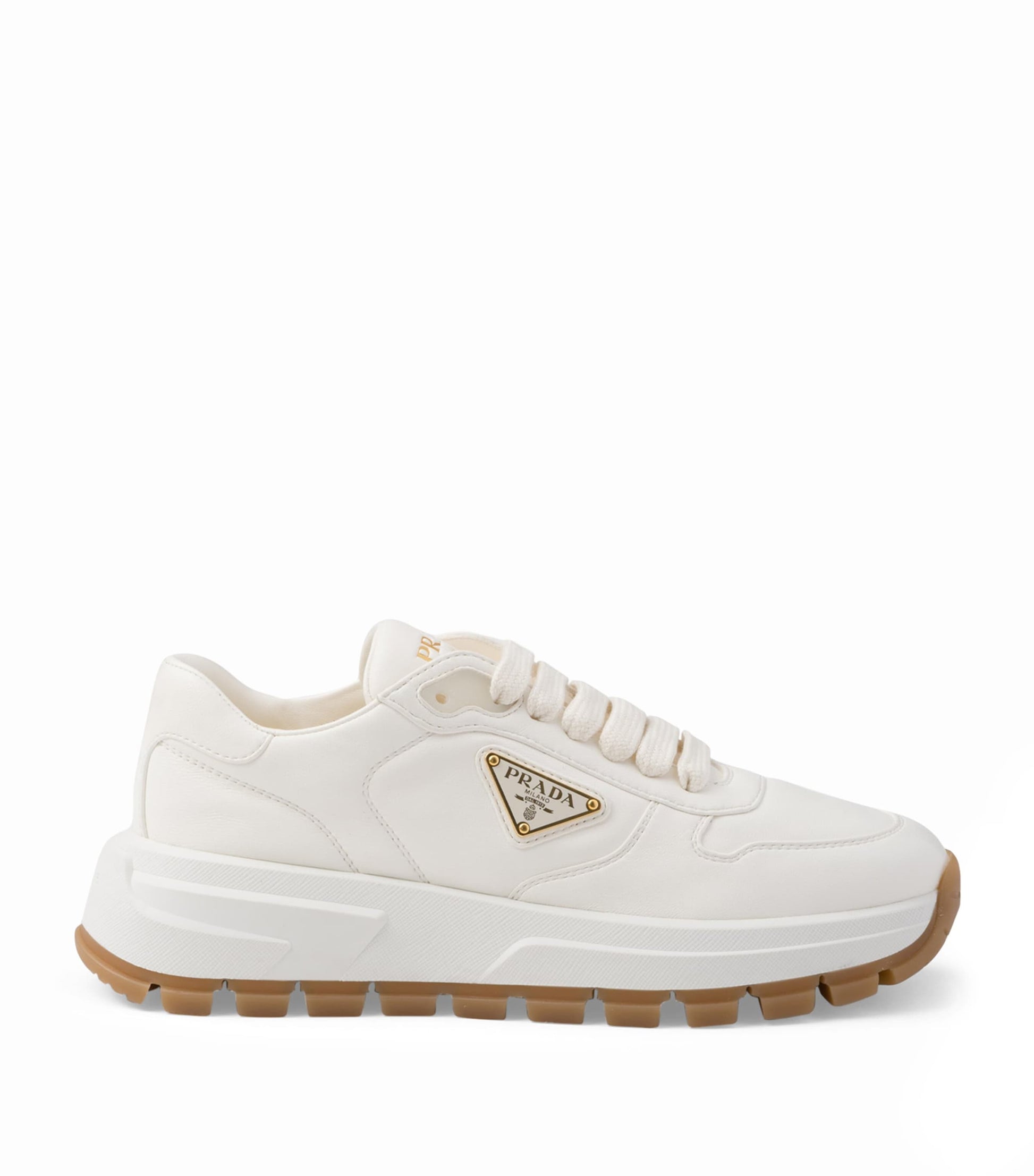 Prada Neutral Leather Triangle Sneakers