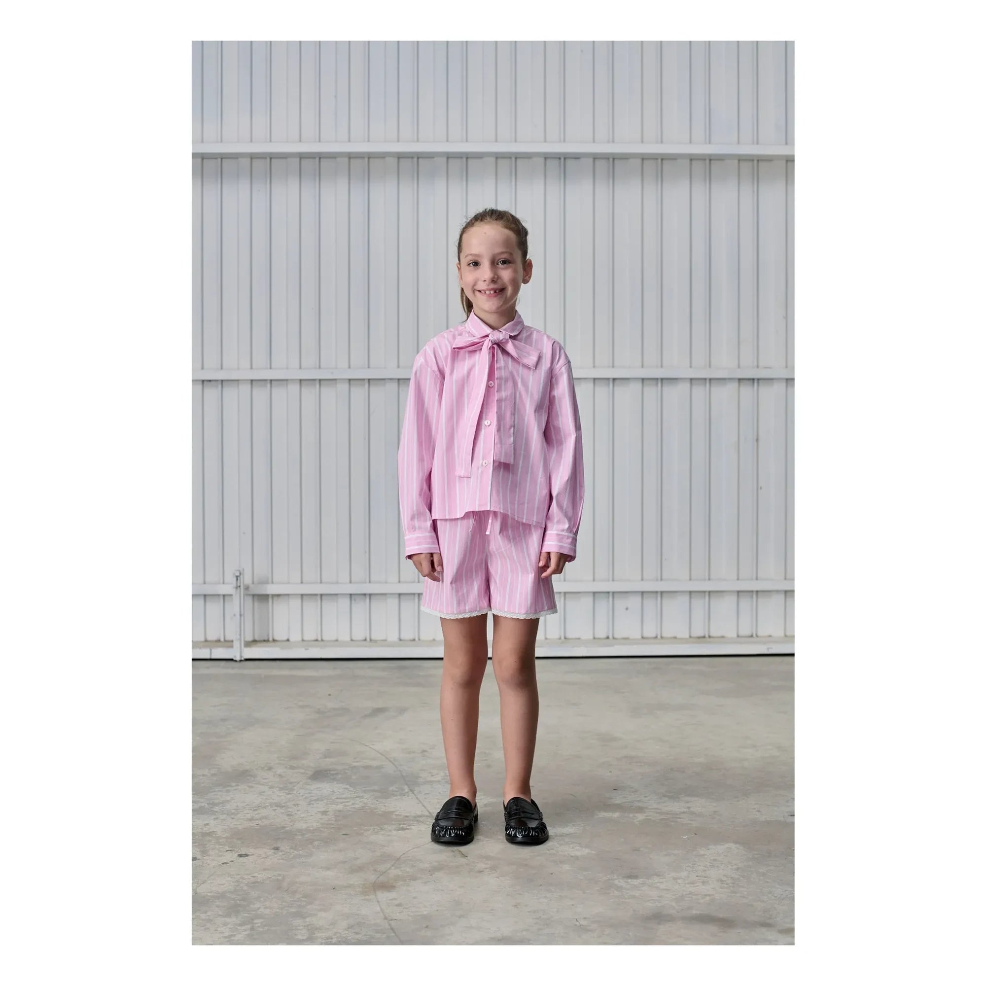 Tangerine - Striped Bow Blouse | Pale Pink