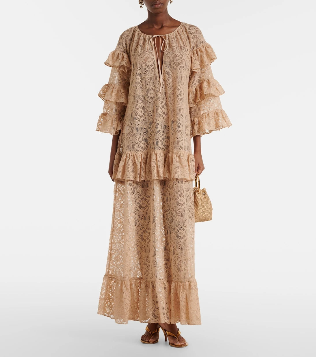 Adriana Degreas - Ruffled lace maxi dress
