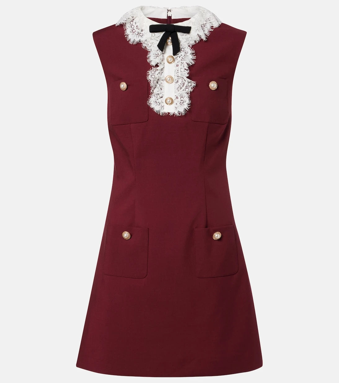 Self-Portrait - Lace-trimmed crêpe minidress