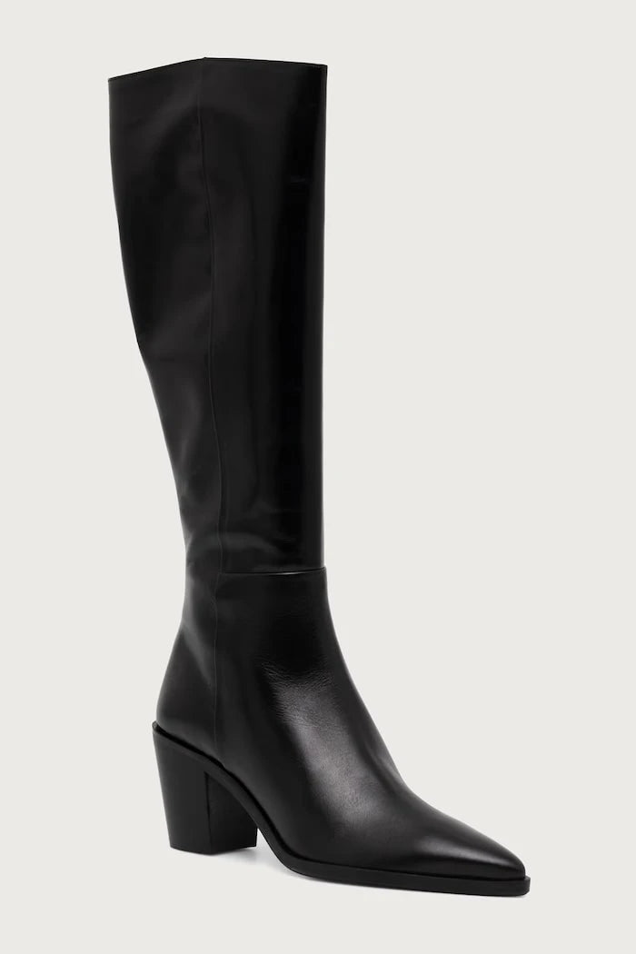 Diz altı kadın deri çizmeler Black calf 80