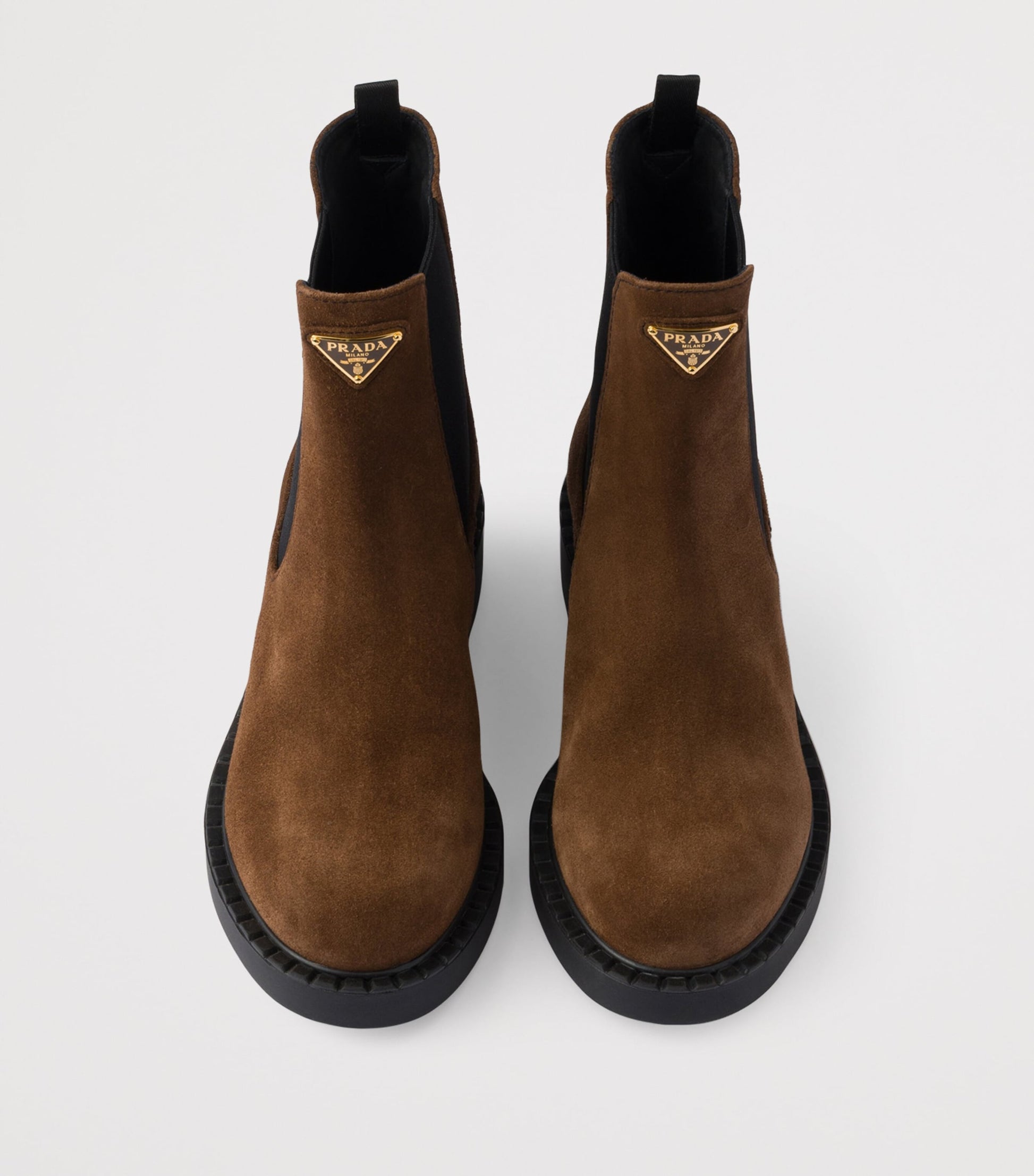 Prada Brown Suede Triangle Chelsea Boots