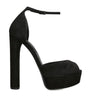 Casadei Black Suede Flora Platform Heels 140