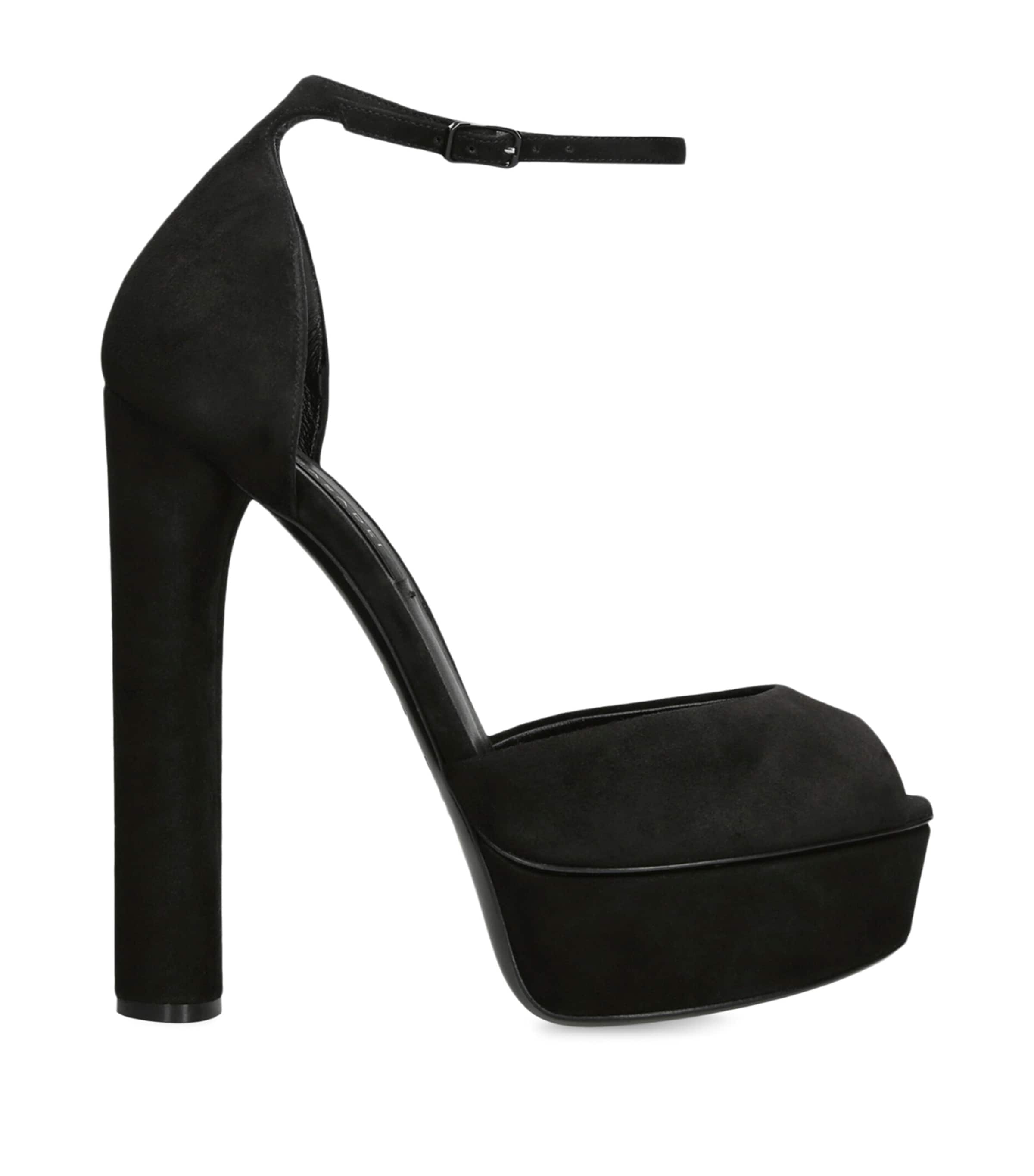 Casadei Black Suede Flora Platform Heels 140
