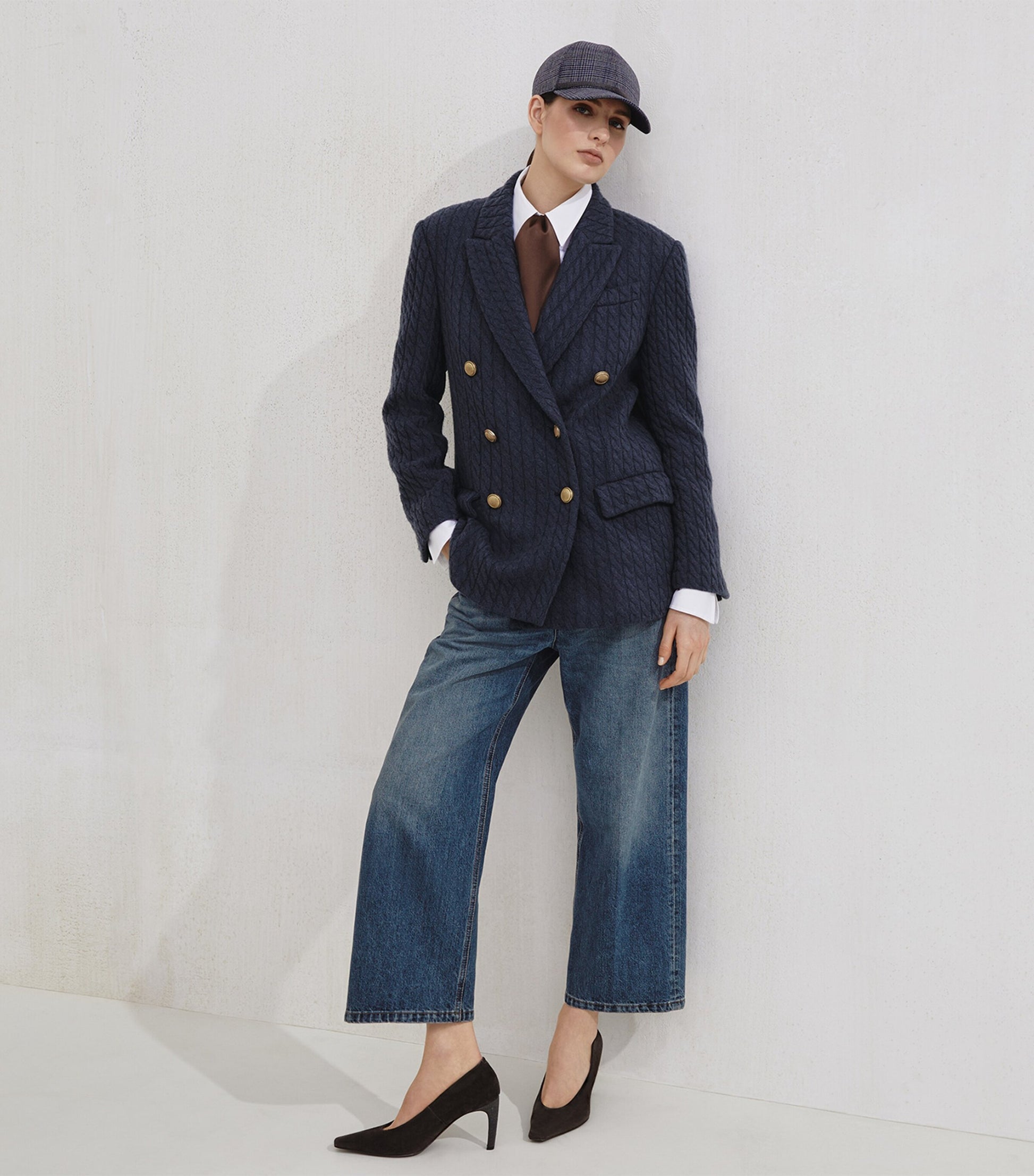 Brunello Cucinelli Blue Cashmere Cable Knit Blazer