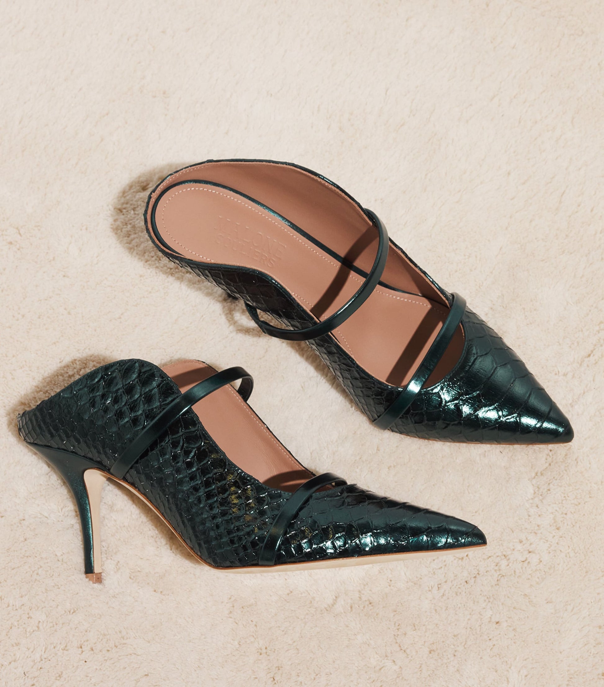 Malone Souliers Green Croc-Embossed Leather Maureen Heeled Mules 70