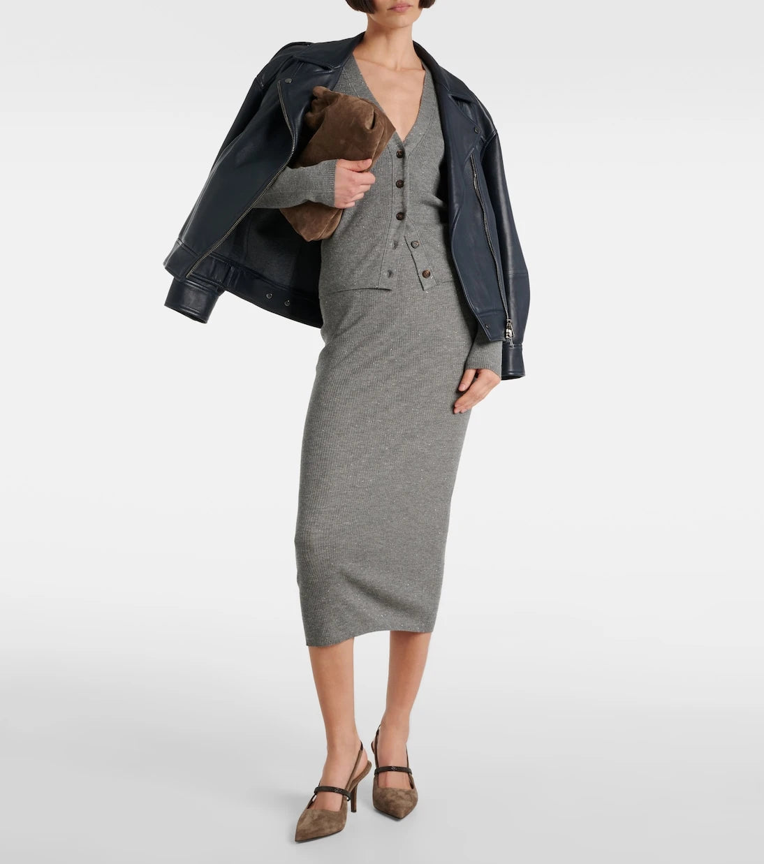 Brunello Cucinelli - Ribbed-knit midi skirt