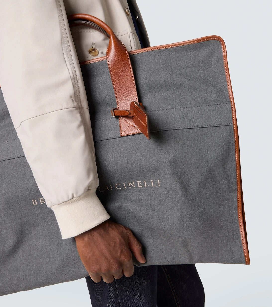 Brunello Cucinelli - Leather-trimmed canvas garment bag
