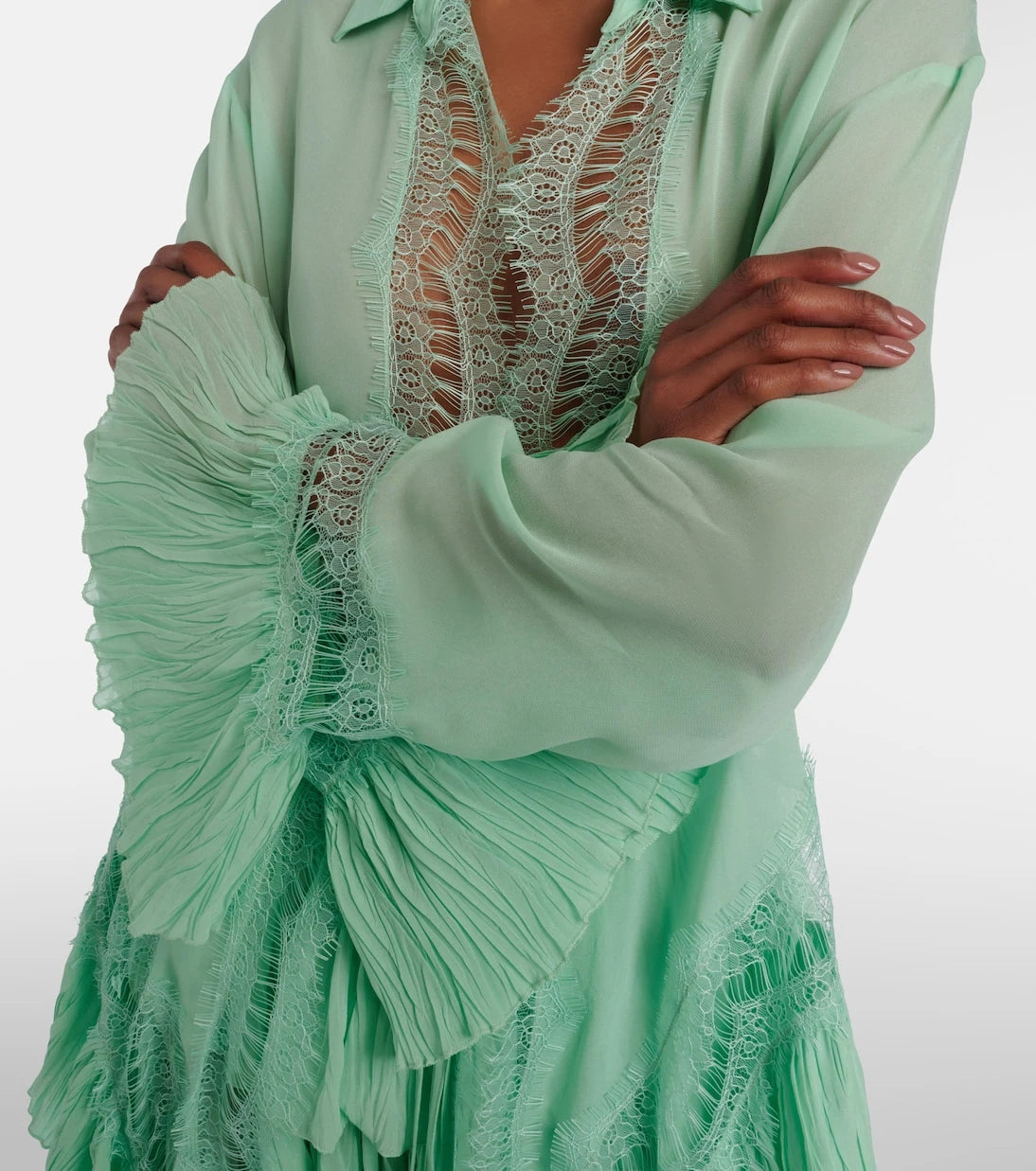 Blumarine - Lace-trimmed sheer georgette shirt