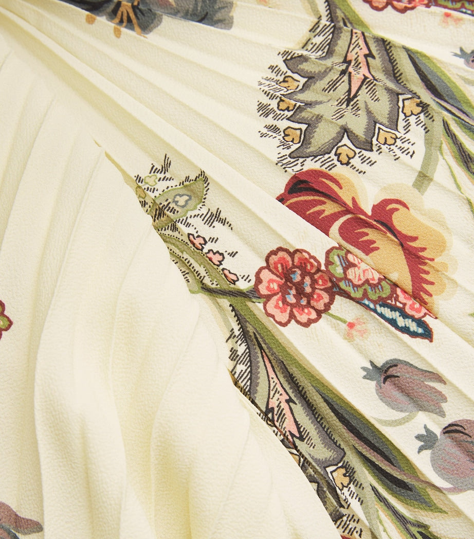 Yellow Floral Pleated Maxi Skirt