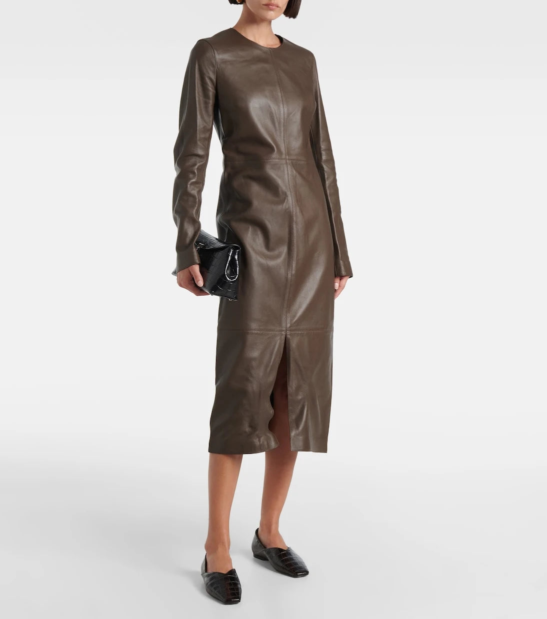 Toteme - Paneled leather midi dress