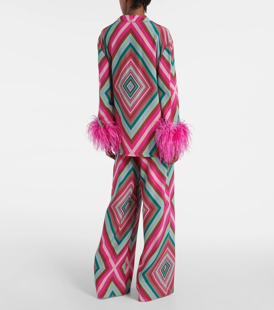 Valentino - Rhombus 75 feather-trimmed crêpe de chine top