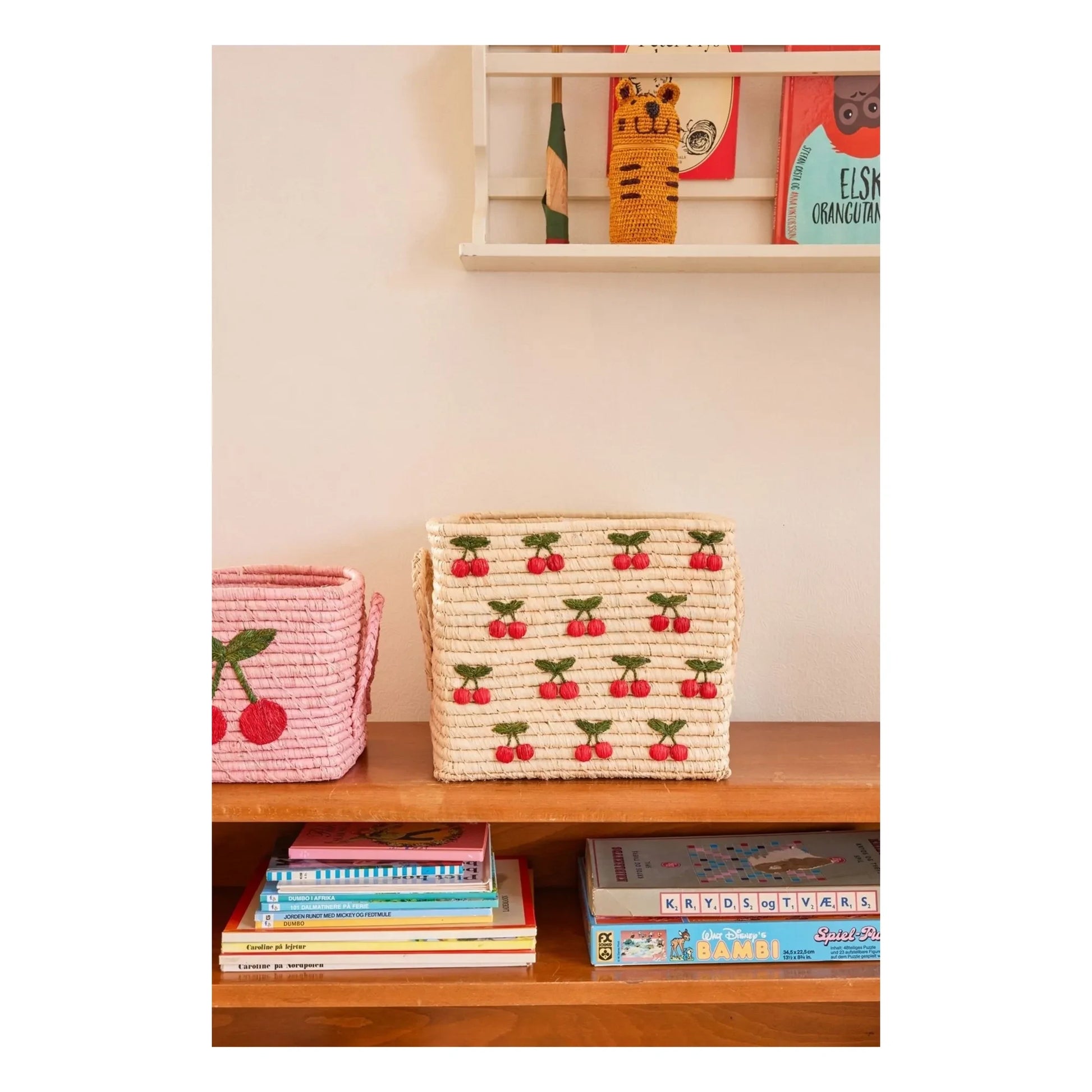 Rice - Cerises raffia storage basket