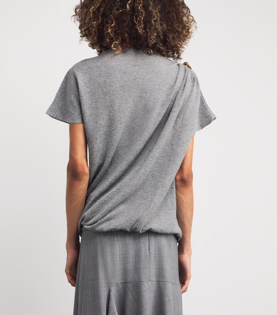 Fabiana Filippi Wool-Silk-Cashmere Brooch-Detail T-Shirt