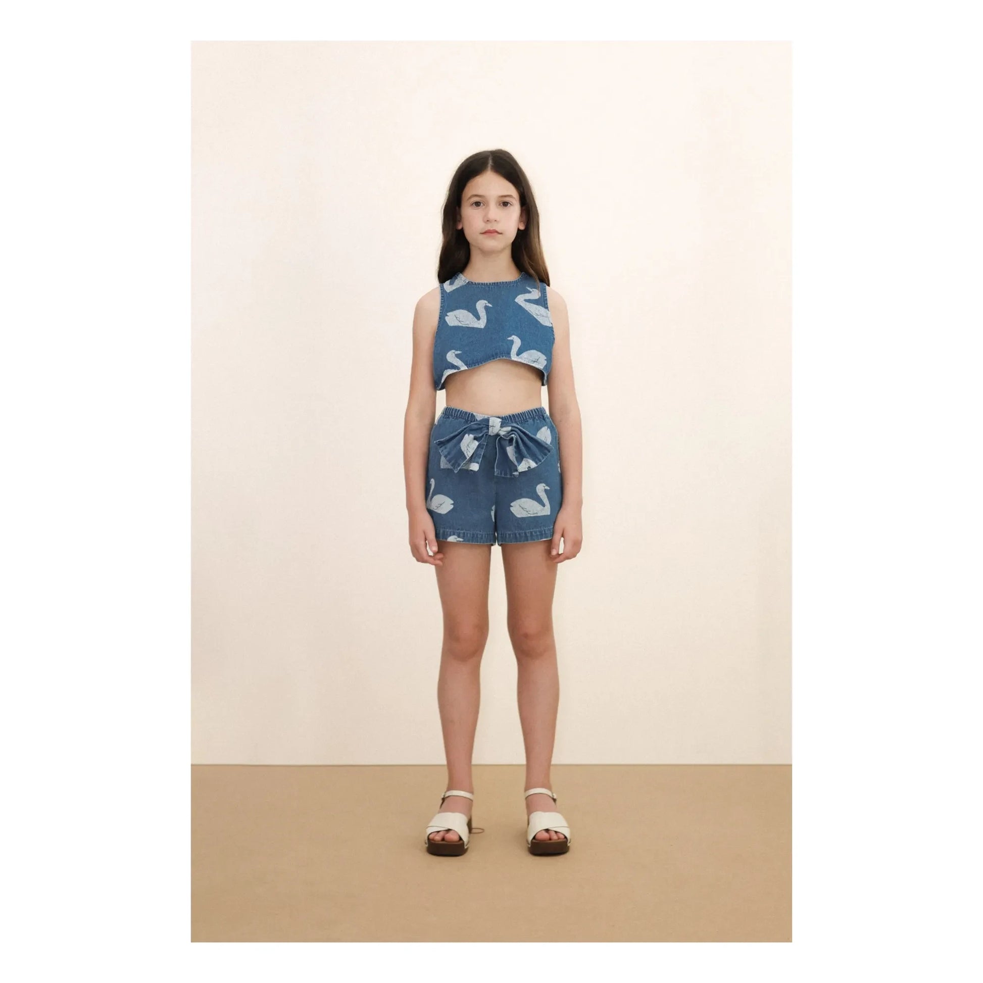 Tinycottons - Denim Short Swans | Blue
