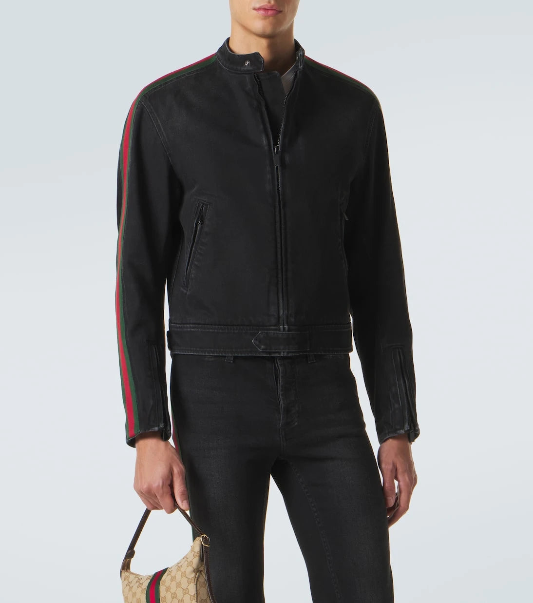 Gucci - Web Stripe denim biker jacket
