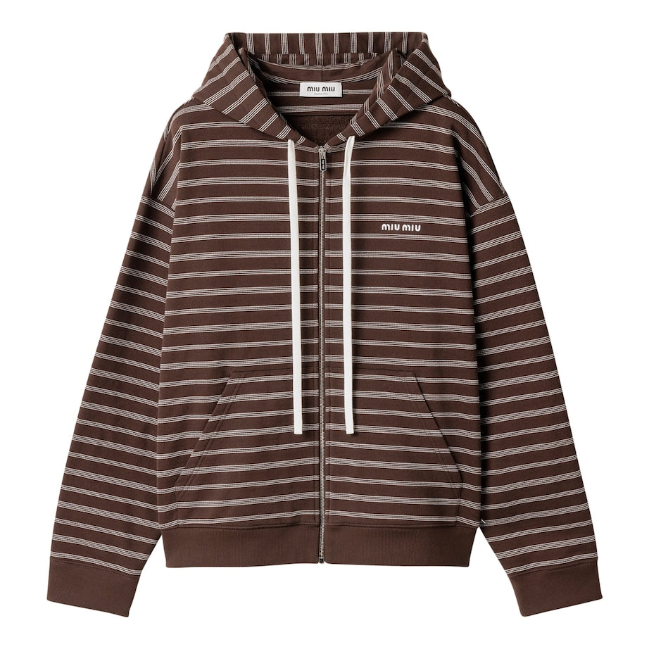 Cotton Stripe Zip-Up Hoodie