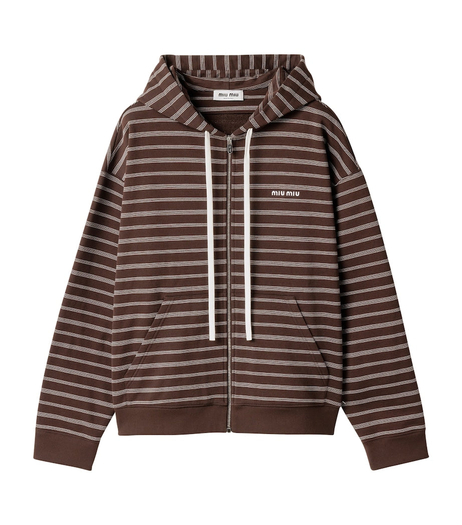 Cotton Stripe Zip-Up Hoodie