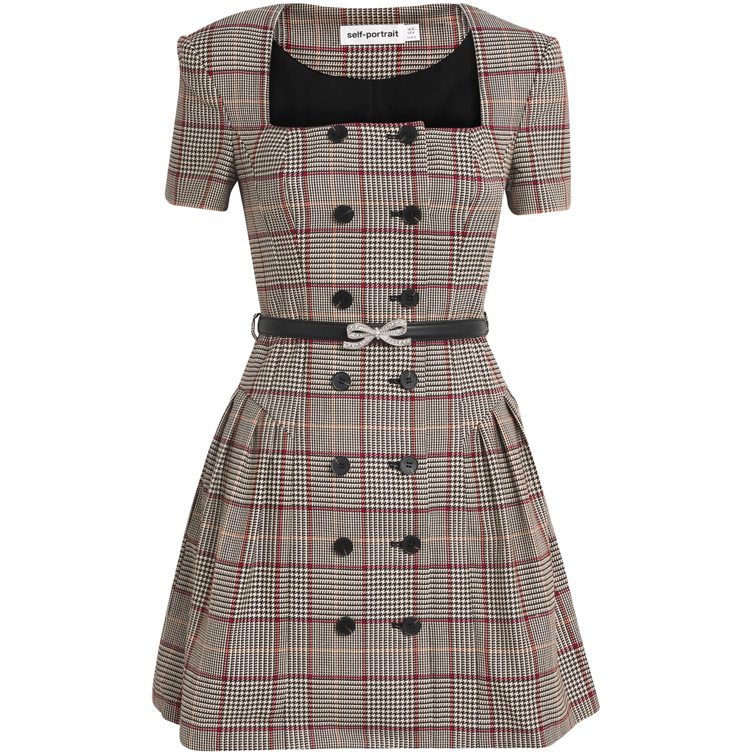 Self-Portrait Brown Houndstooth Mini Dress
