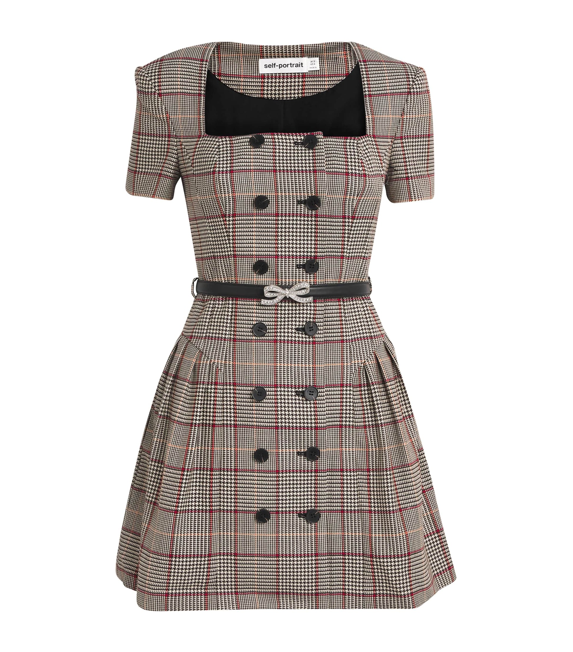 Self-Portrait Brown Houndstooth Mini Dress