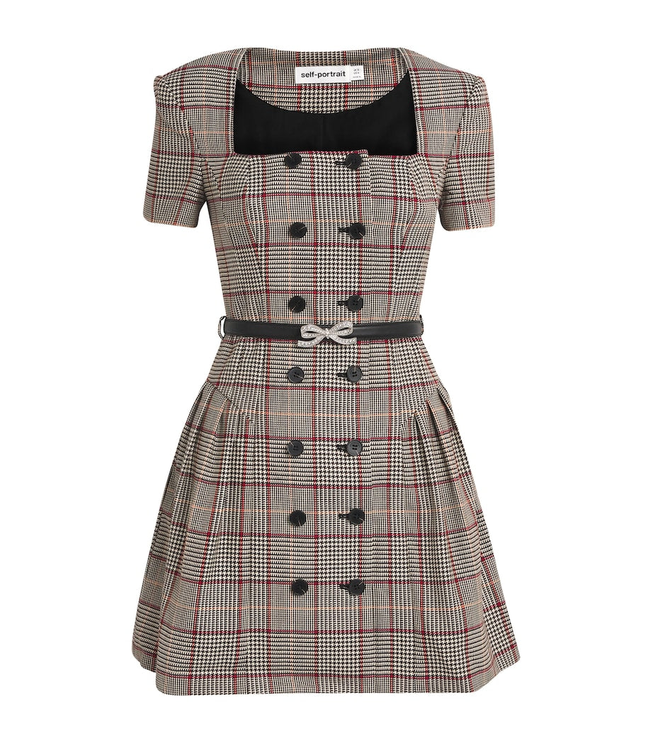 Self-Portrait Brown Houndstooth Mini Dress