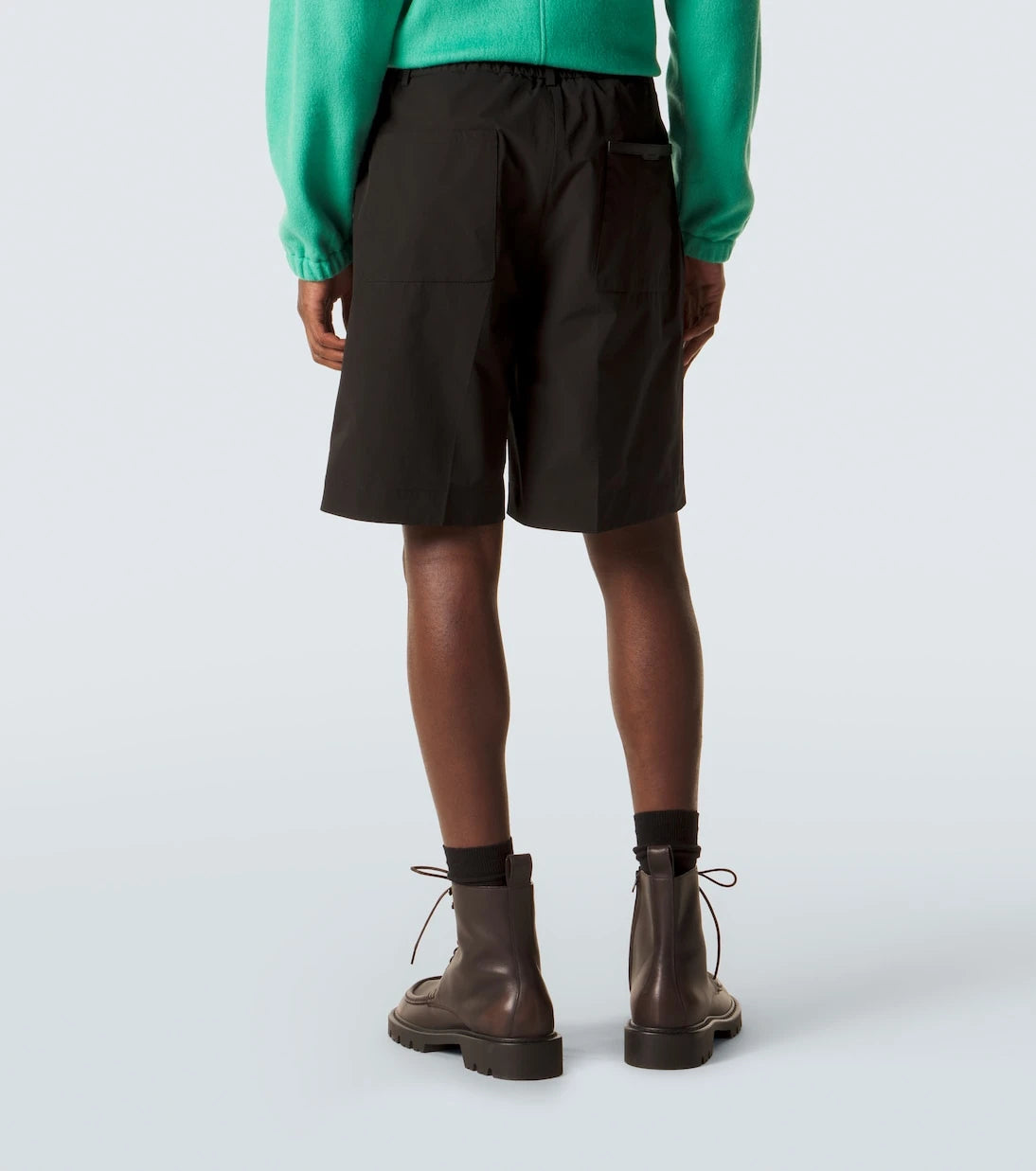 Moncler - Leather-trimmed seersucker shorts