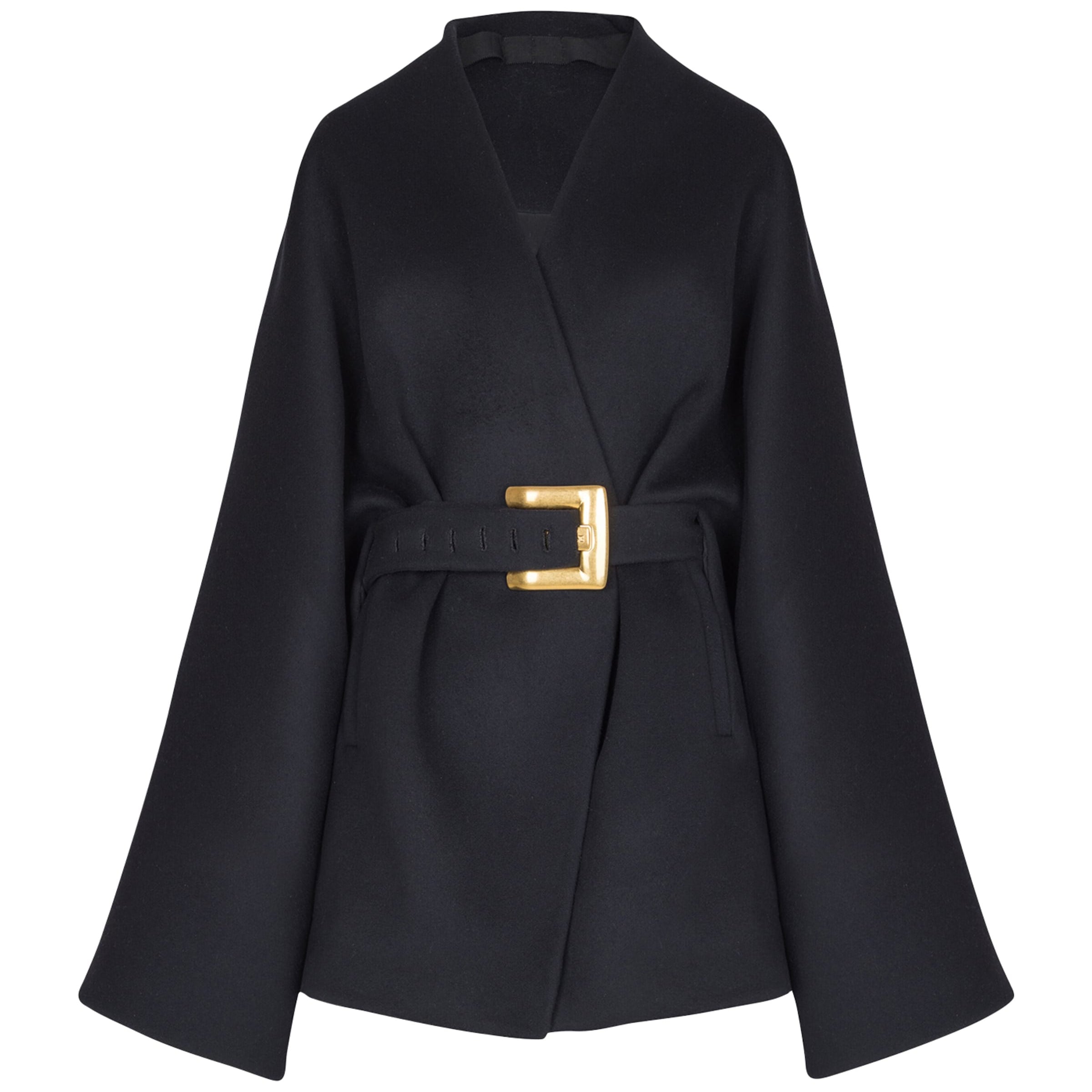 Navy Wool-Blend Oversized Wrap Coat