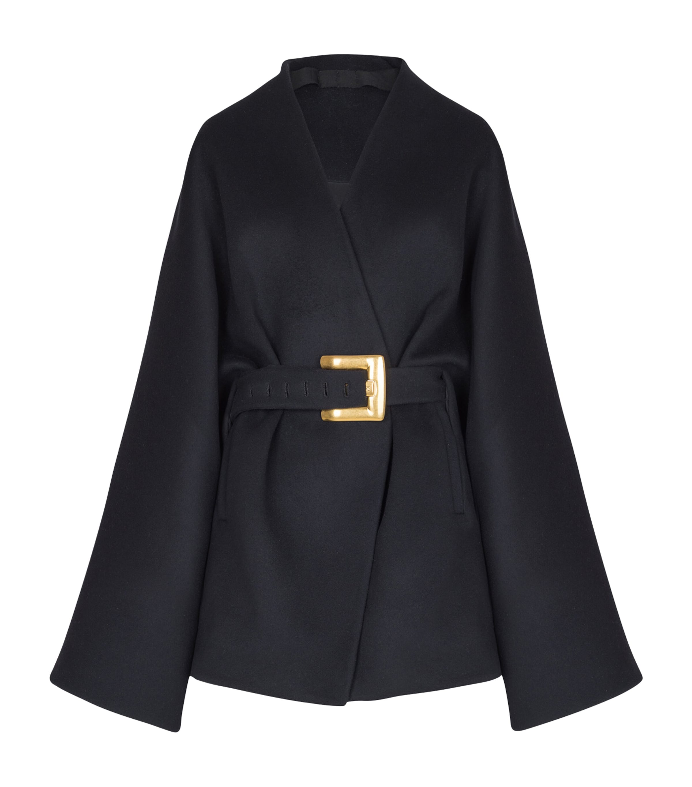 Navy Wool-Blend Oversized Wrap Coat
