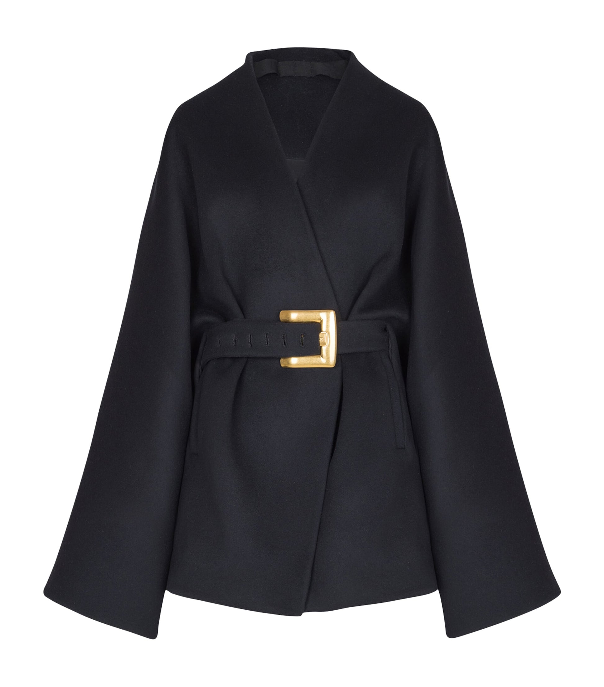 Navy Wool-Blend Oversized Wrap Coat