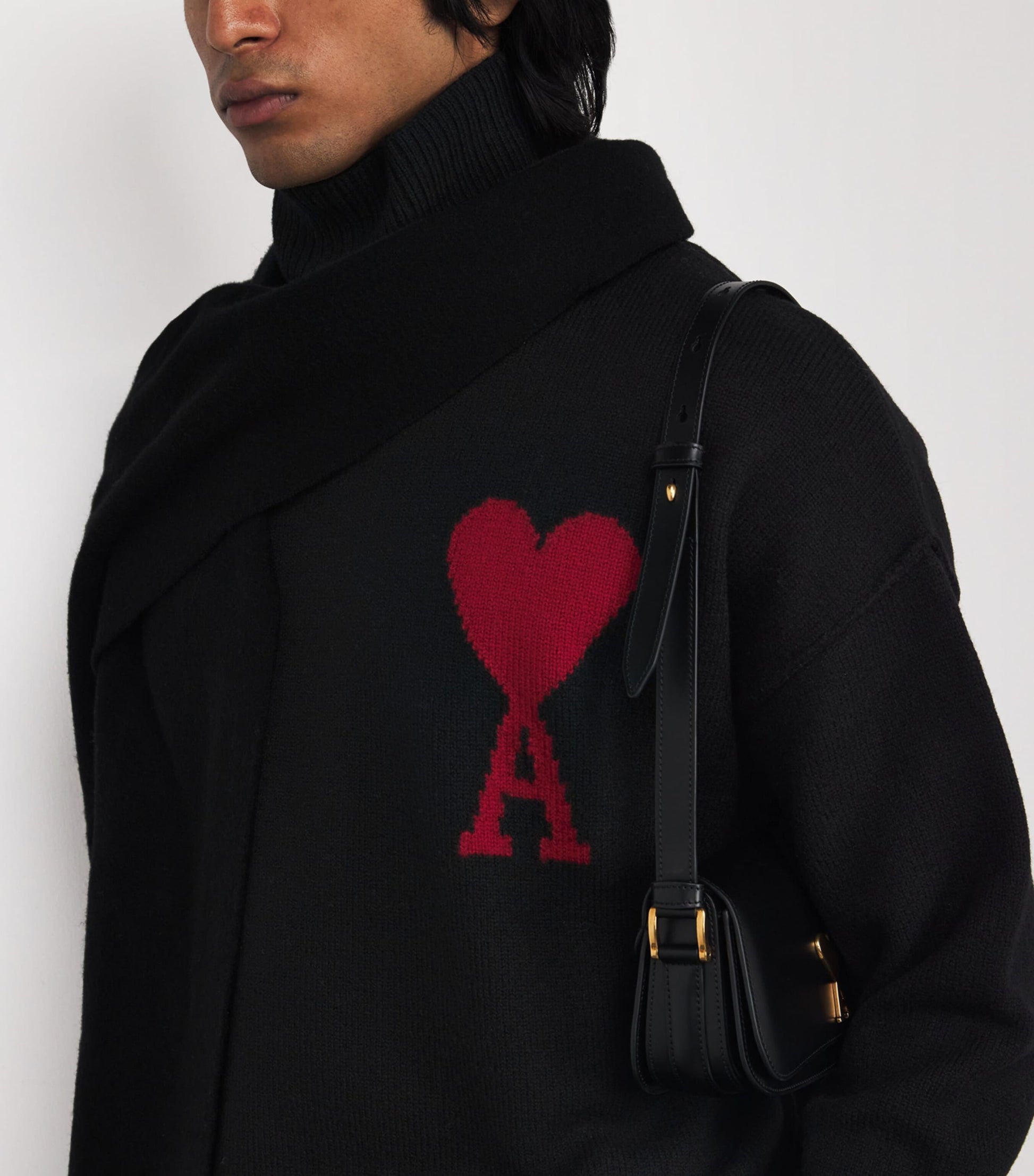 AMI Paris Black Virgin Wool Ami de Coeur Rollneck Sweater