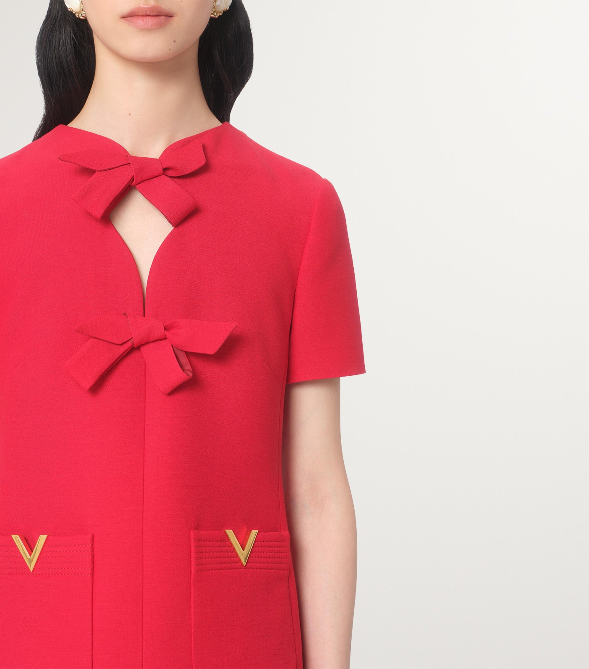 Valentino Red Virgin Wool-Silk Bow Mini Dress