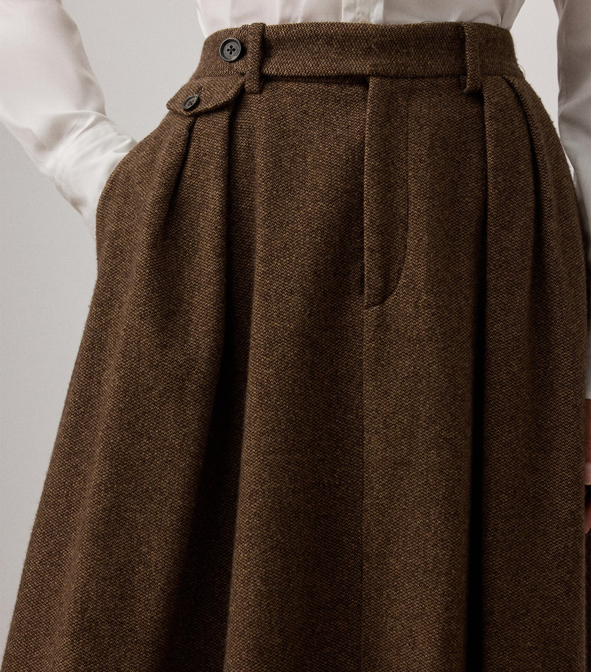 Brown Birdseye Tweed Evilyn Maxi Skirt