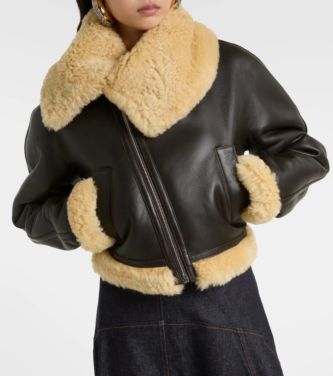 Jacquemus - Aviatore cropped shearling-trimmed leather jacket