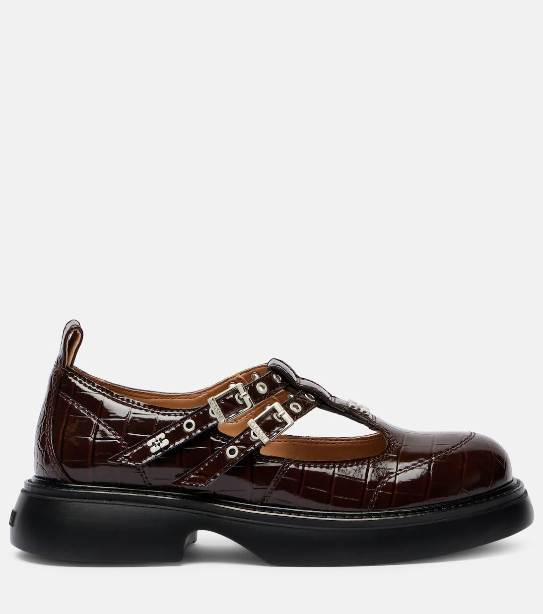 Ganni - Croc-effect Mary Jane flats