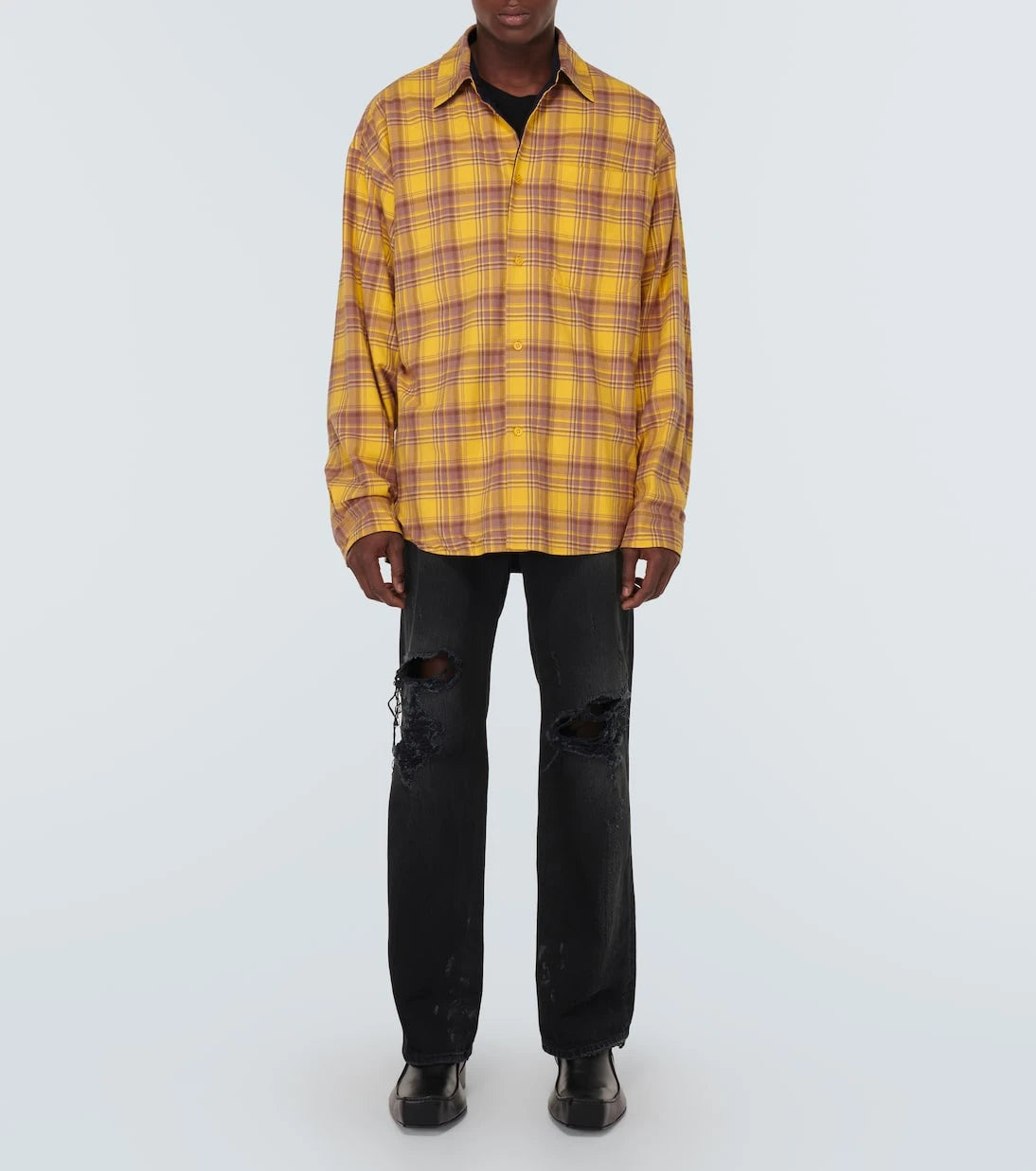 Balenciaga - قميص قطني كاروهات بوجهين