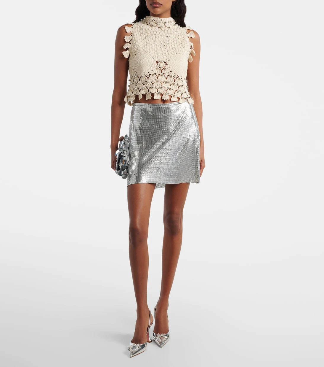 Rabanne - Embellished crochet cotton top