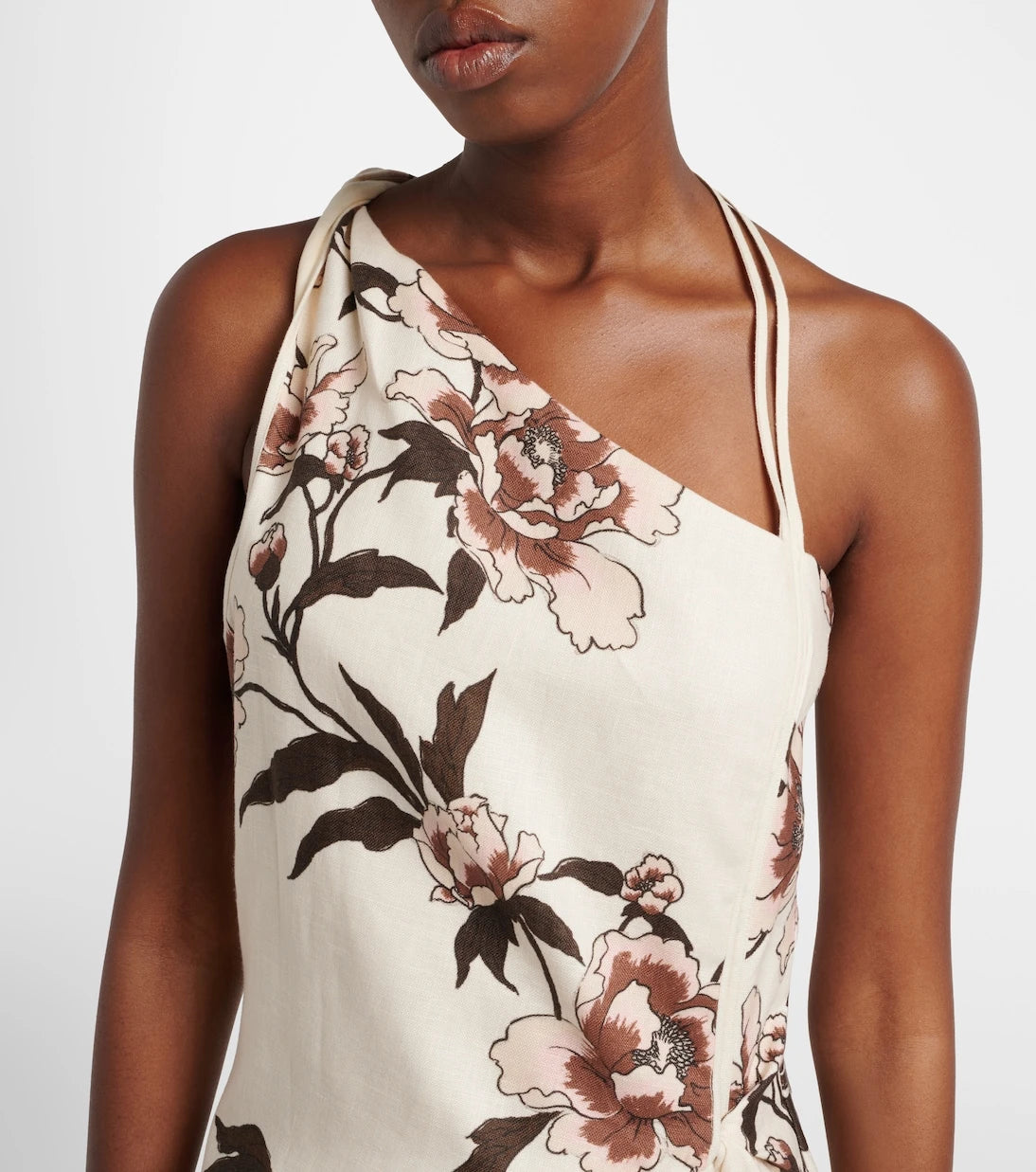 SIR - Floral one-shoulder linen minidress